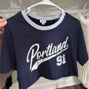 Garage Navy Blue Crop Top with Portland Design